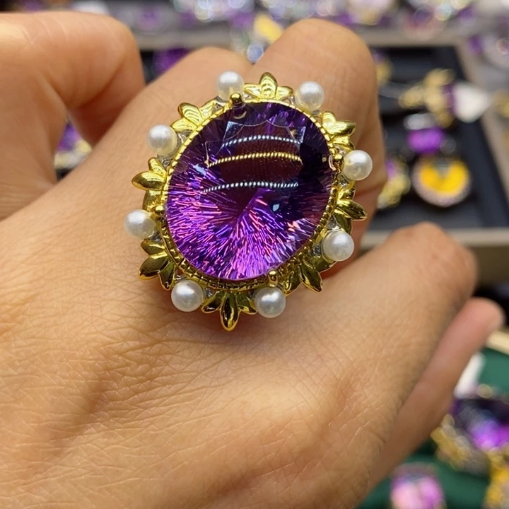 水晶戒指银S925镶嵌天然水晶戒指