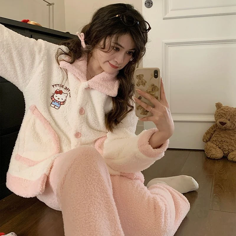 胖mm大码睡衣家居服厚绒套装秋冬加肥加厚加绒宽松显瘦甜美保暖