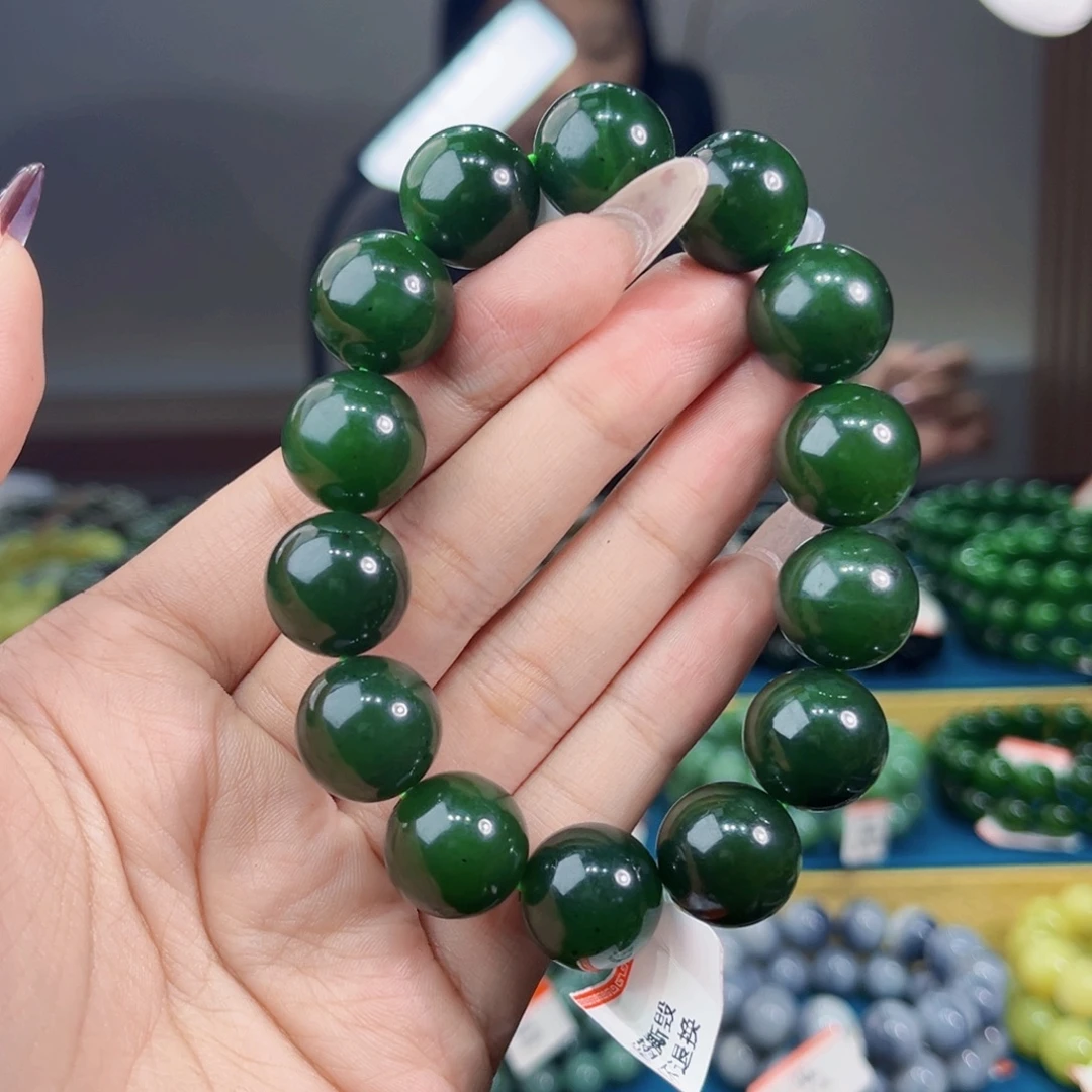 和田玉未镶嵌手链天然和田玉俄碧7号红皮菠菜绿16
