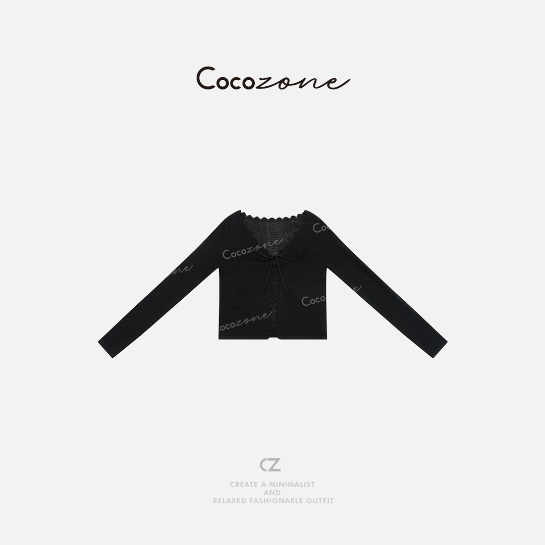 COCO ZONE 刘一一 新款波浪纹设计感系带针织开衫CD2A0090