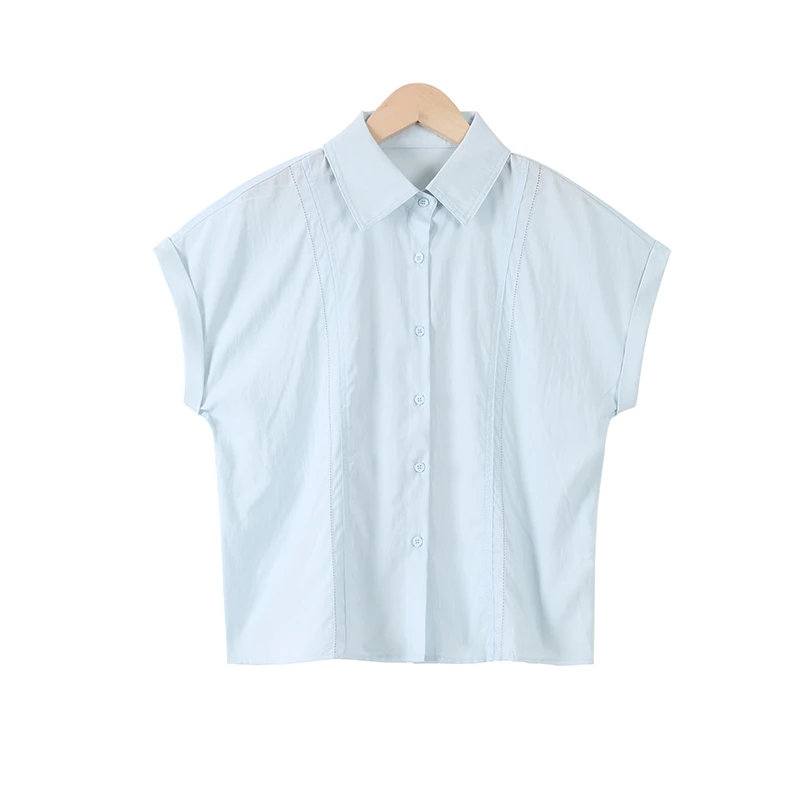 【常蓝北】夏季新款背心女百搭显瘦高级设计款落肩袖翻领衬衫