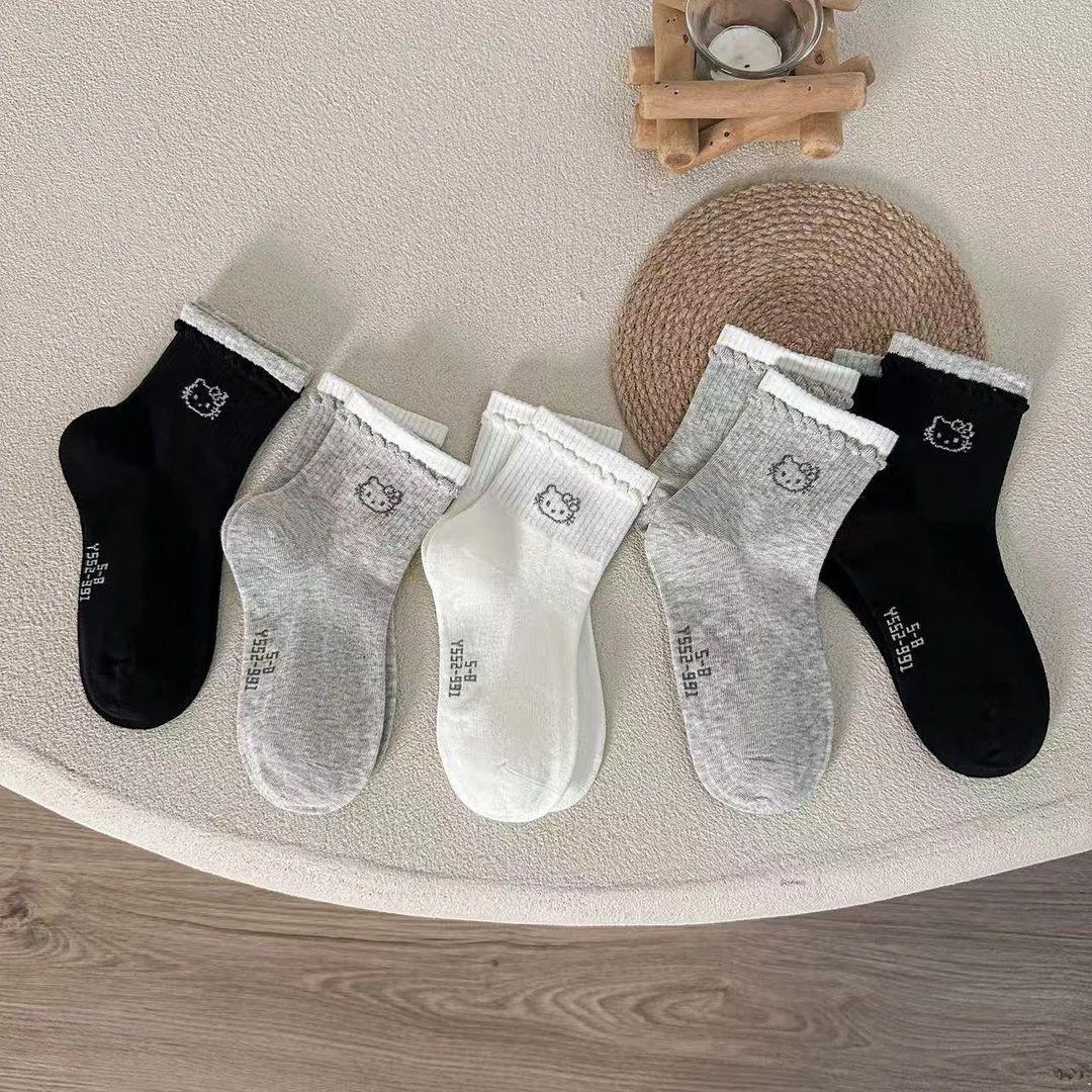 【搭配衣服更好看】女童袜子春秋季儿童韩版卡通kt猫花边公主袜SX