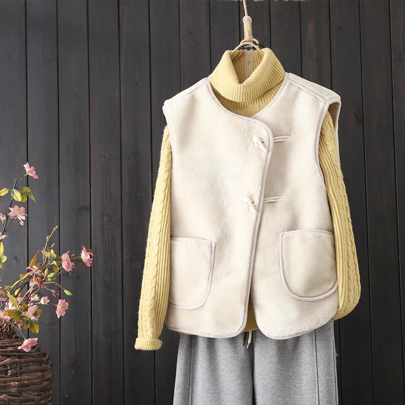 116秋冬通勤风冬季圆领透气宽松保暖外穿马甲马夹毛毛背心无袖