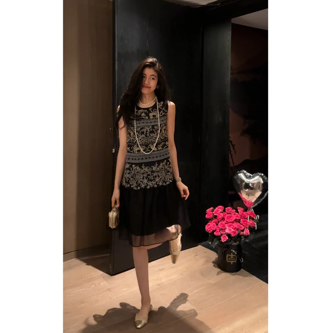 【N·COU】25夏新款【金山银山】精致绝美珠绣亮片桑蚕丝连衣裙DY22830