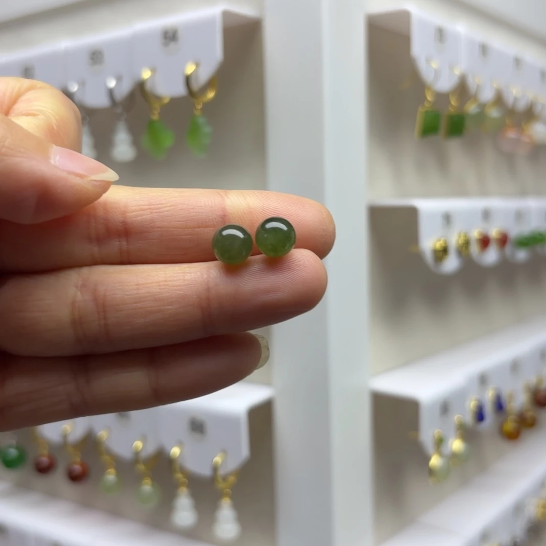 和田玉银S925镶嵌耳饰8mm