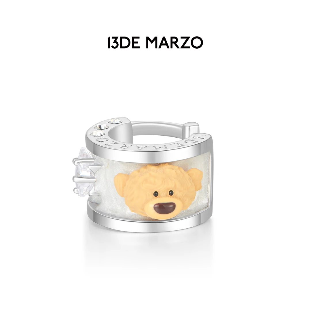 铜合金树脂耳饰 13DE MARZO 24秋冬新款环绕熊头锆钻单只右耳骨夹