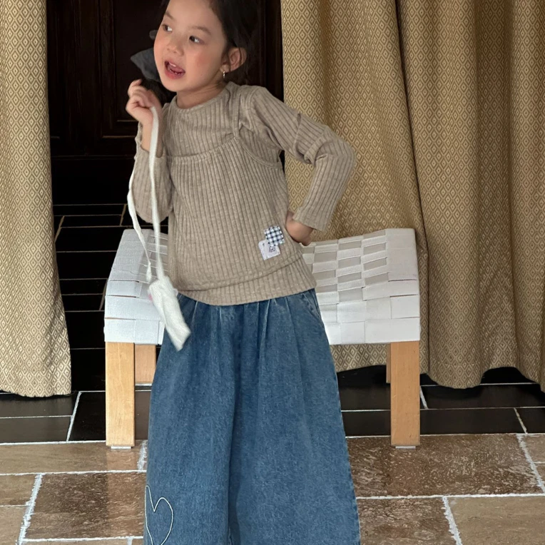 韩系中小童装2025秋季新款儿童条纹圆领打底女童上衣两件套套装