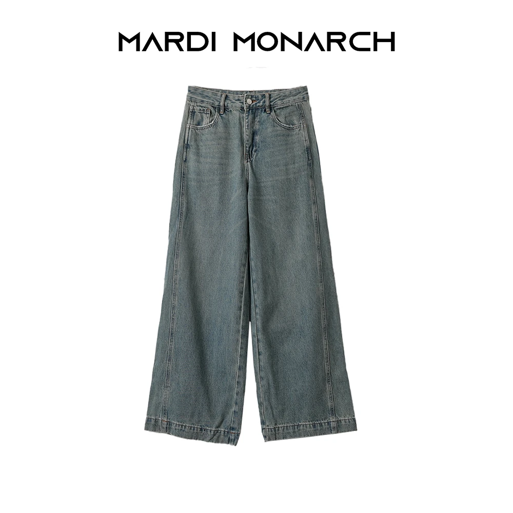 设计师款复古做工老钱风直筒阔腿牛仔裤