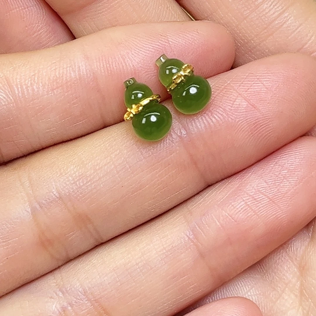 和田玉银S925镶嵌耳饰