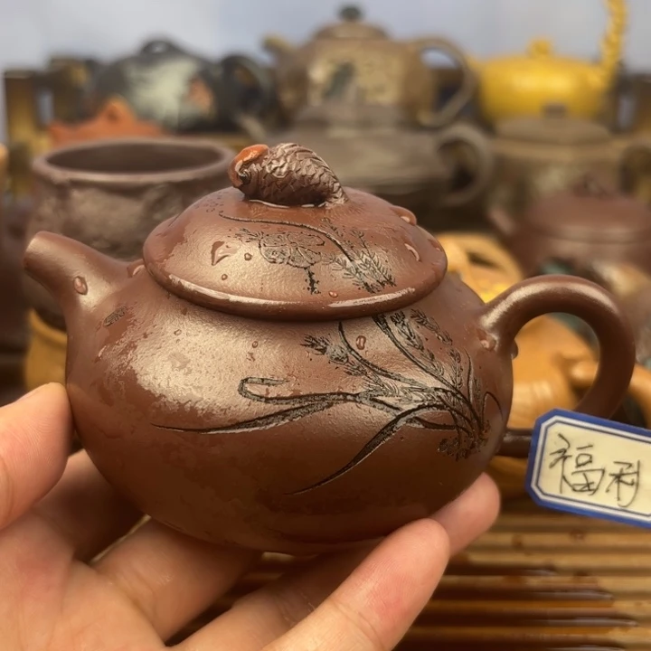 茶壶紫砂鸿运当头原矿老紫泥170c