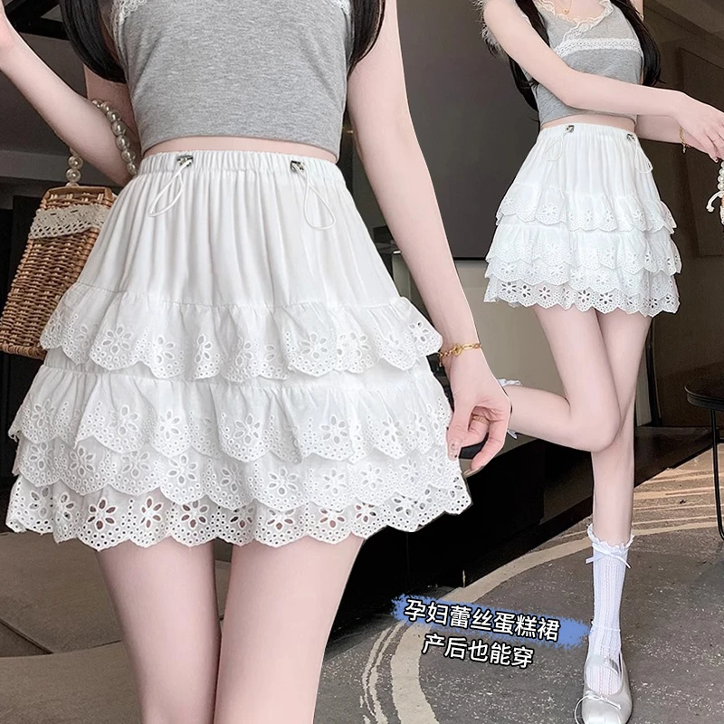 夏季甜美新款孕妇半身裙无托腹蓬蓬蕾丝短裙小个子蛋糕显瘦A字裙