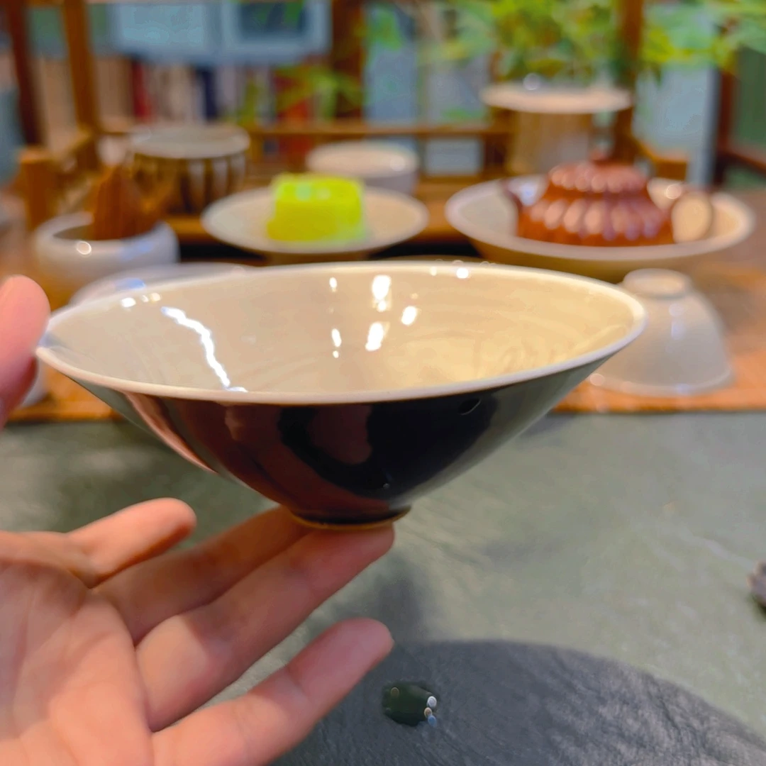 仿宋大斗笠 水草鸭 口14.1 双色釉
