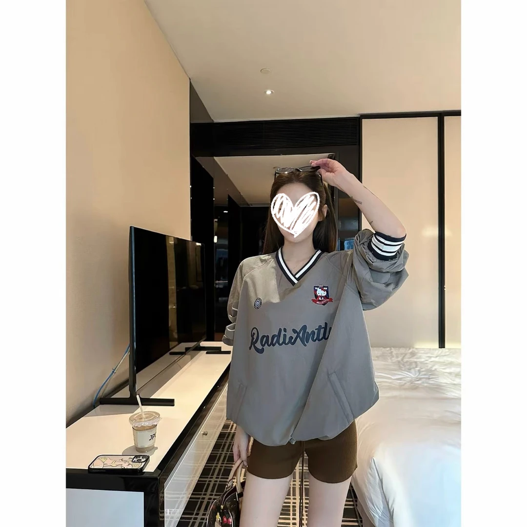 印花撞色长袖宽松T恤早秋慵懒风显瘦上衣Q 9172#