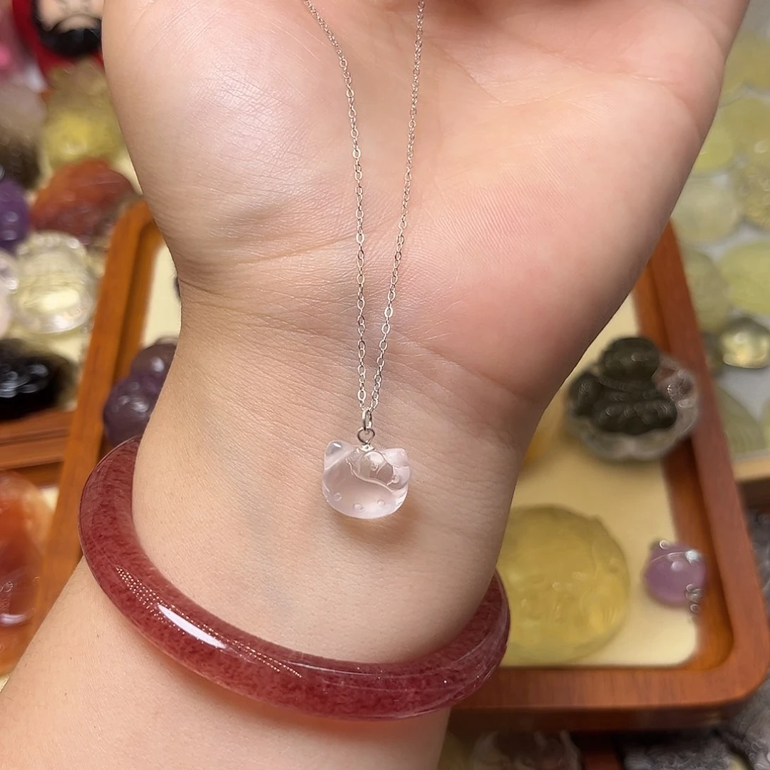 银S925镶嵌颈饰水晶粉水kt34