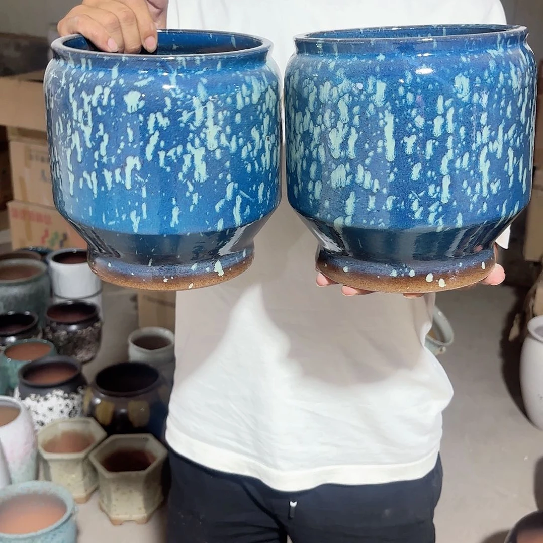 紫砂花盆蓝雪花两个口径20121