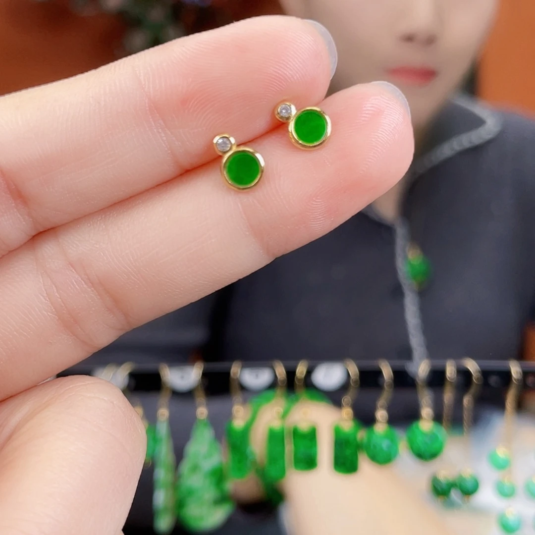翡翠银S925镶嵌耳饰