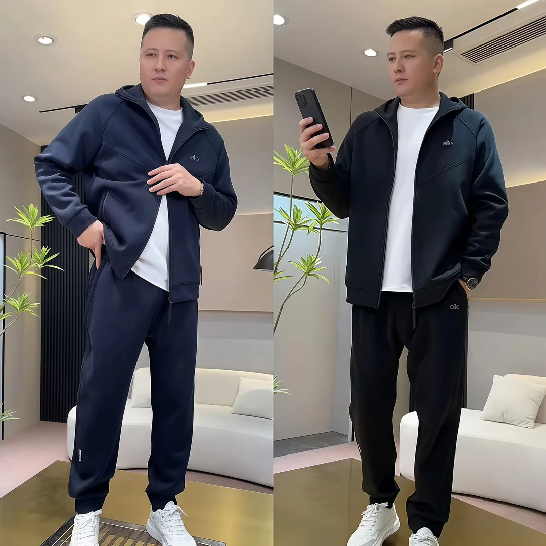 秋季新款男士时尚休闲套装高级感潮流宽松运动连帽开衫两件套