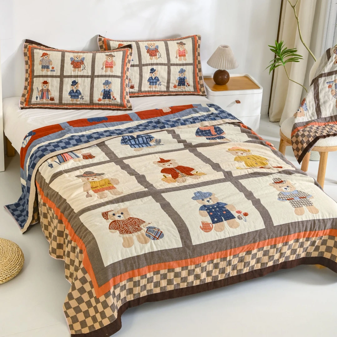 【小熊世界】200/230全棉4层加厚纱布毯床盖薄被