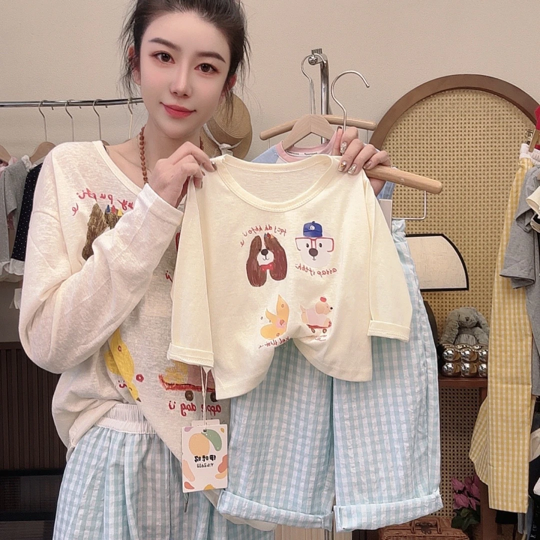 【亲子款】儿童长袖T恤女宝韩版防晒两件套2025新款宽松上衣打底