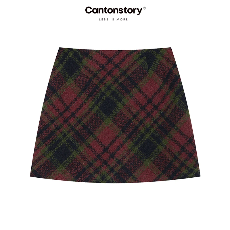 羊城故事【清仓】英伦风格子毛呢半身裙女冬高腰休闲a字裙Y41247006