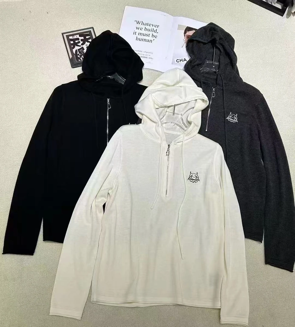 6286-111823 帽衫绣花怪兽长袖针织衫