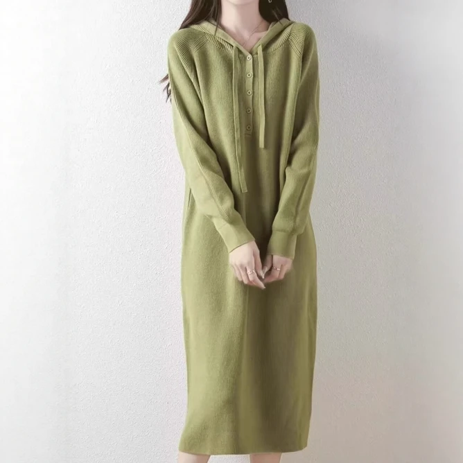 秋冬新款高端时尚轻奢高级感休闲连帽洋气优雅百搭针织毛衣连衣裙