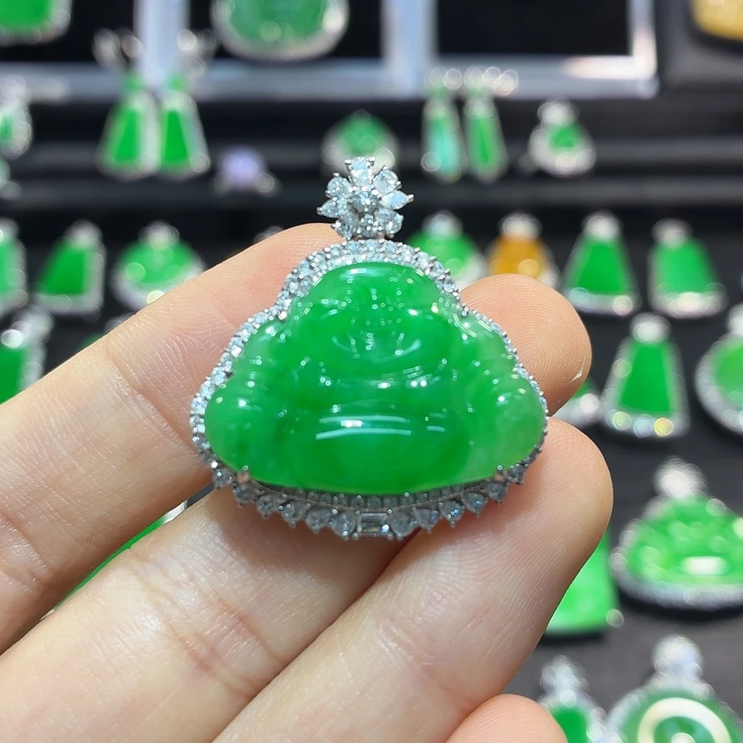 翡翠18K金镶嵌吊坠(不含链)翡翠