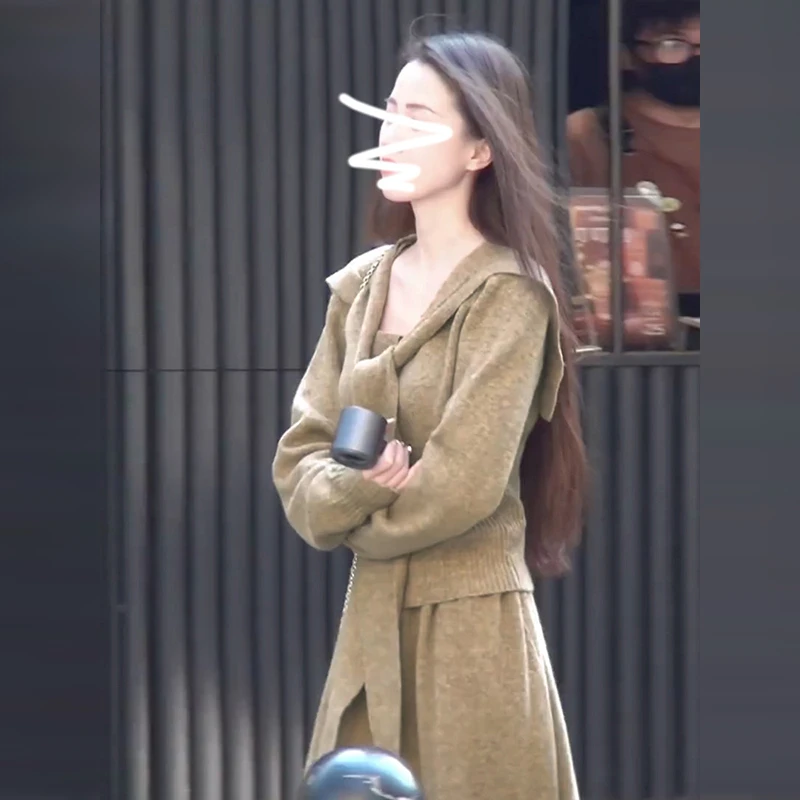 小香风针织套装连衣裙子女早秋2025新款韩系慵懒长裙搭配一整套
