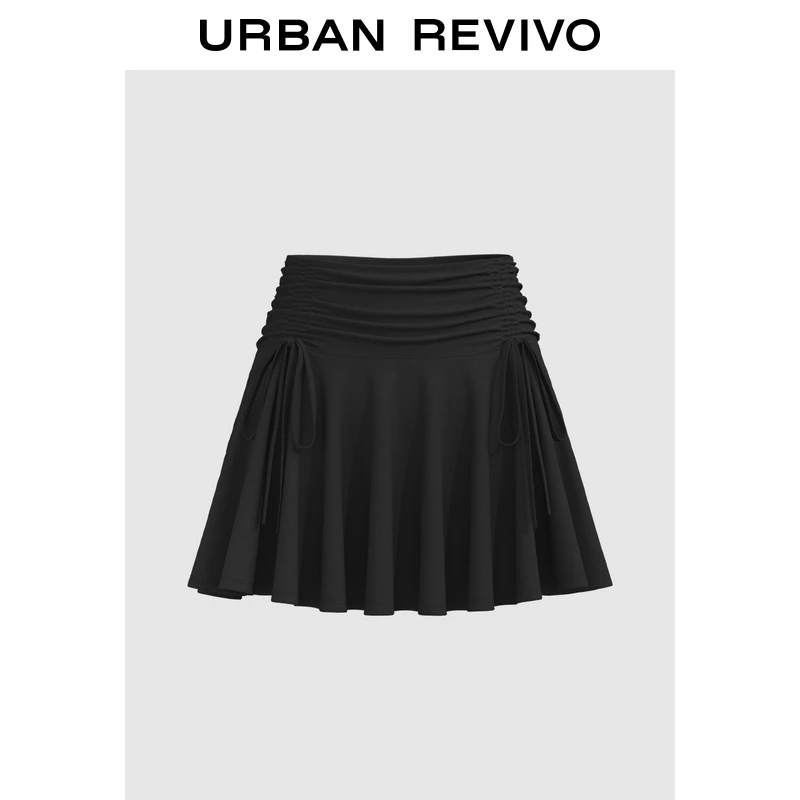 UR2025秋季新款女装潮流褶皱双蝴蝶系带半裙UYV550074+