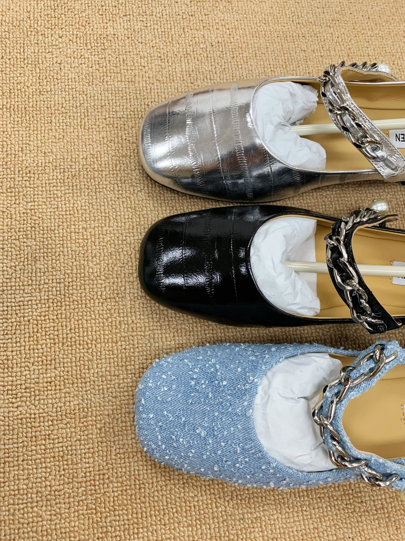 平底玛丽珍鞋方头低跟法式单鞋平底鞋时尚银色欧若动感风夏季透气