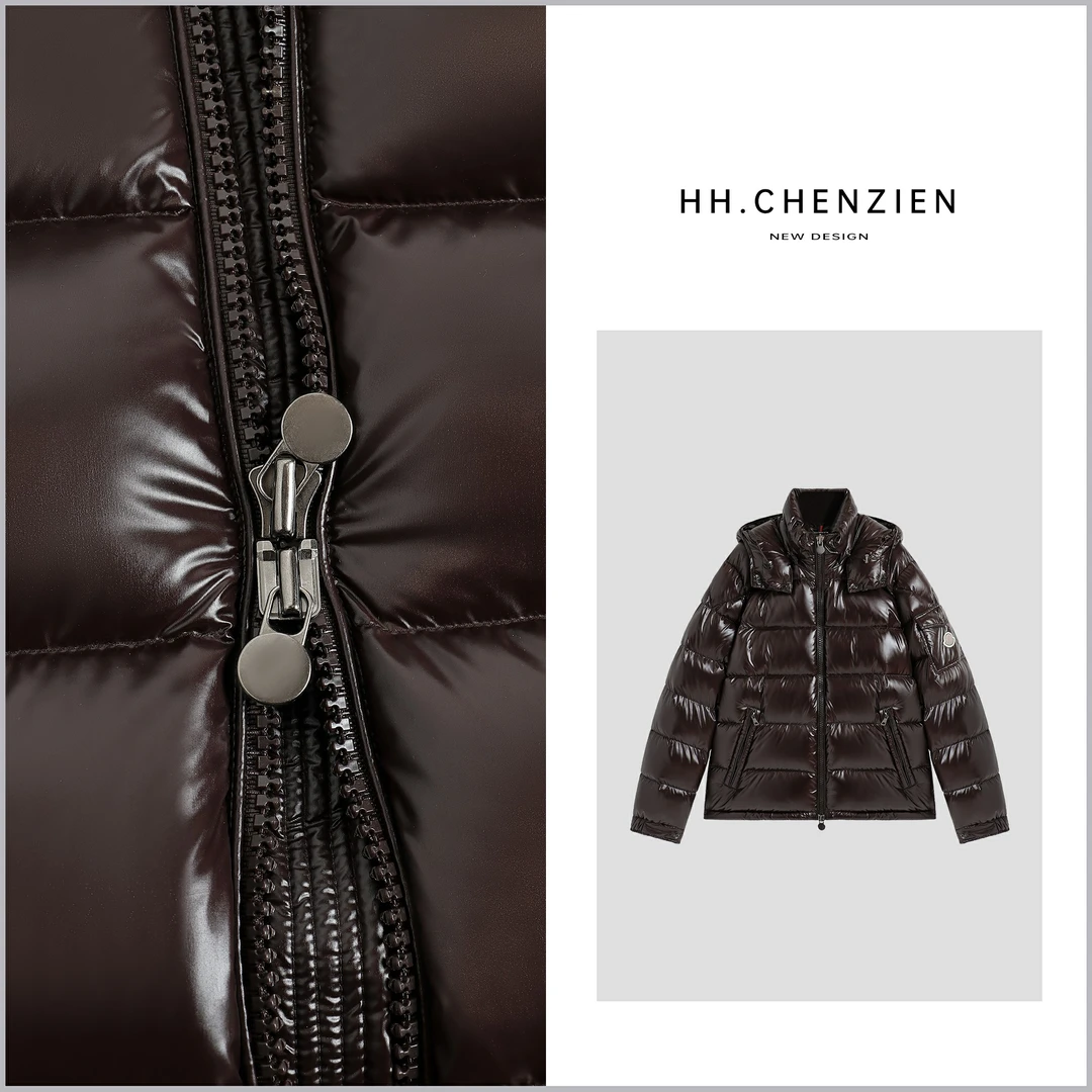 【黑黑家】男女同款冬季新款连帽口袋哑光面玛雅净版设计羽绒服外套