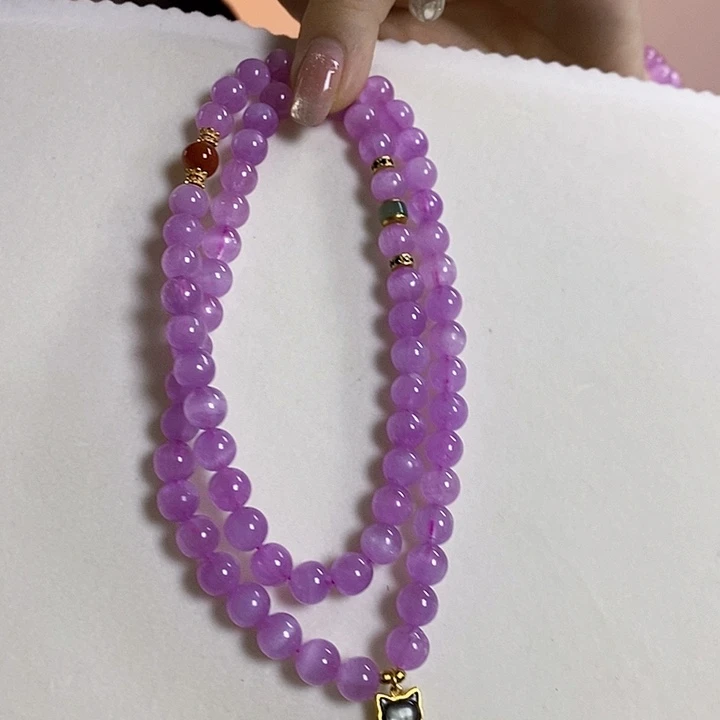 锂辉石紫锂辉高冰收藏级三圈手串7+未镶嵌