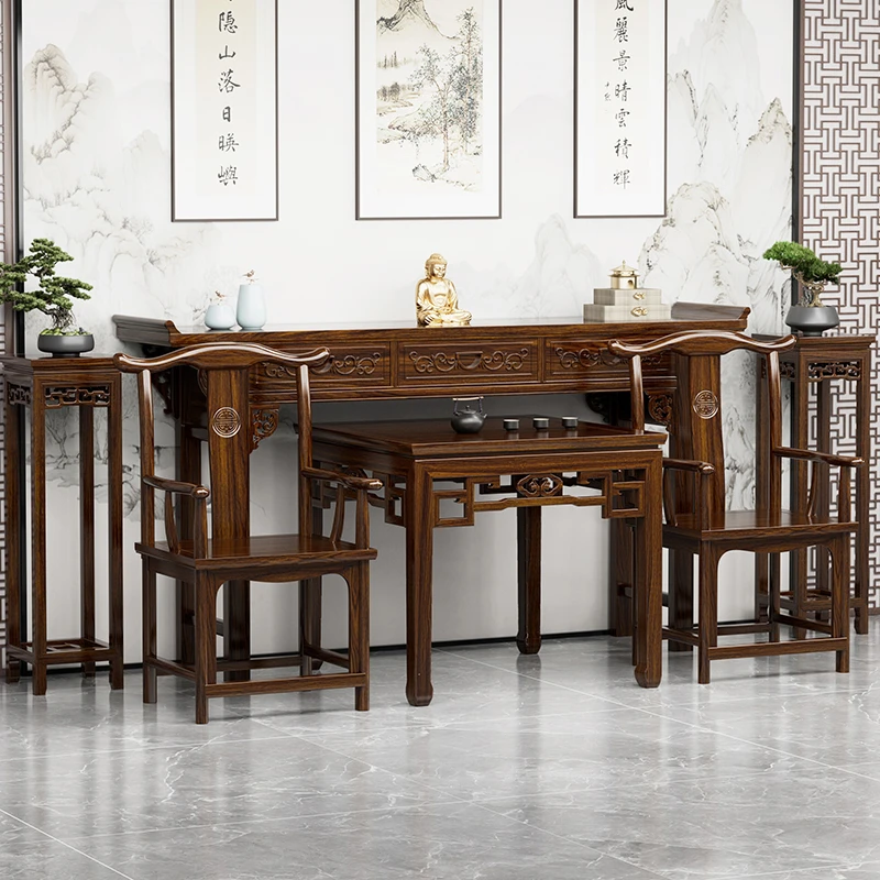【新中式中堂六件套】实木新中式灵芝条案八仙桌农村堂屋神台供