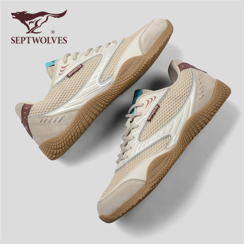 七匹狼德训鞋男款秋季薄底板鞋透气网面运动鞋百搭休闲平底阿甘鞋