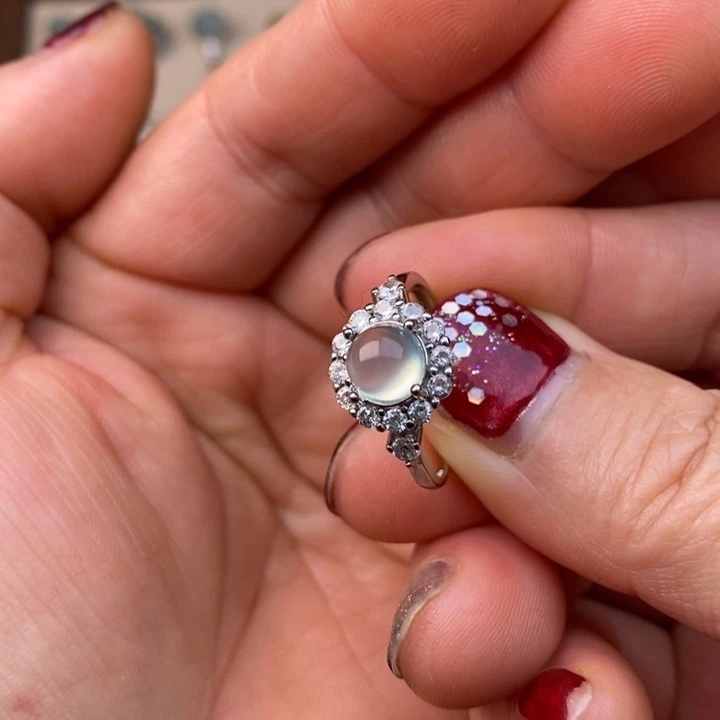 蛇纹石玉戒指银S925镶嵌