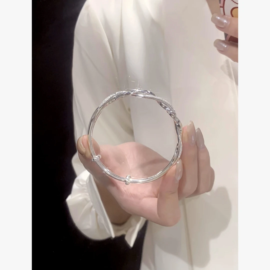 足银手镯 【503】莫比乌斯环足银手镯推拉送女生礼物可调节