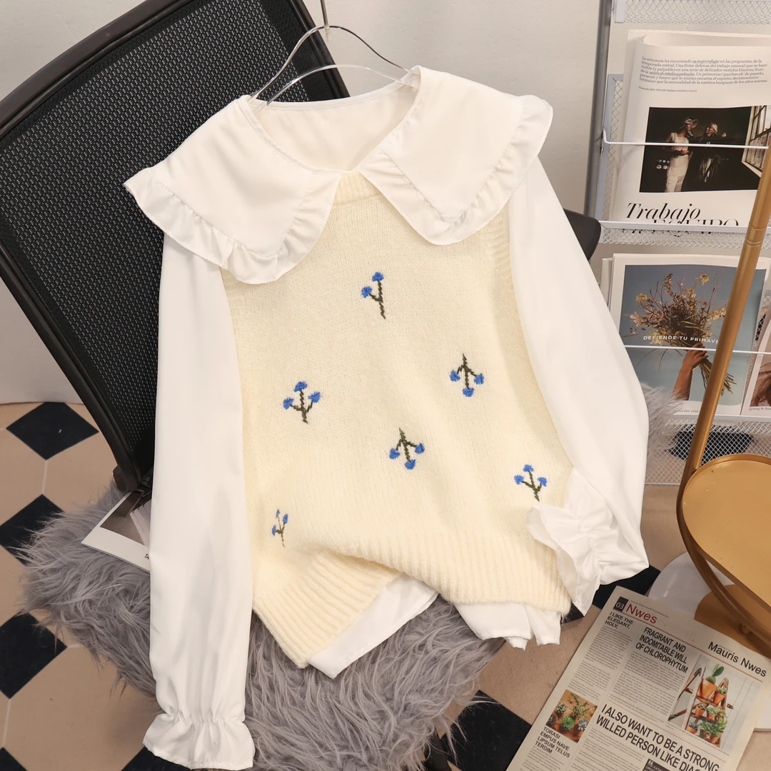 初中生女春秋装学生少女针织马甲背心少女韩系毛衣衬衫学院风上衣