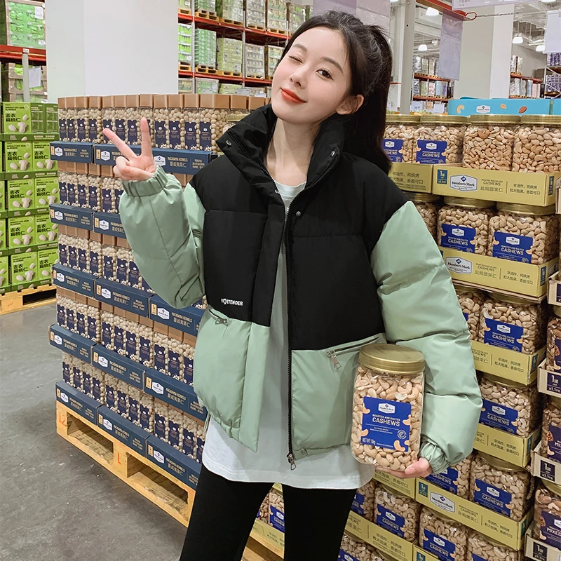 2025爆款棉服女冬季新款时尚韩版棉衣拼色立领百搭面包服加厚外套