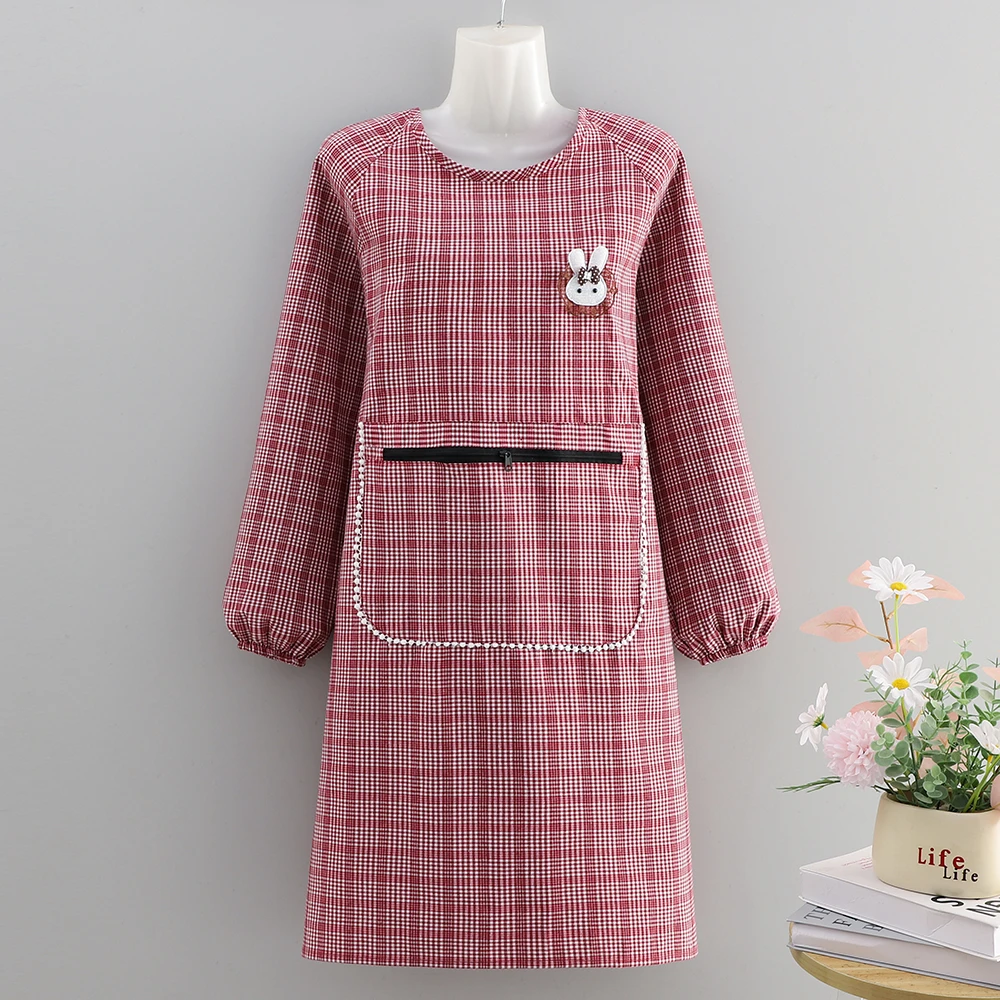 小清新休闲风围裙罩衣防污透气时尚长裙拉链长袖洋气