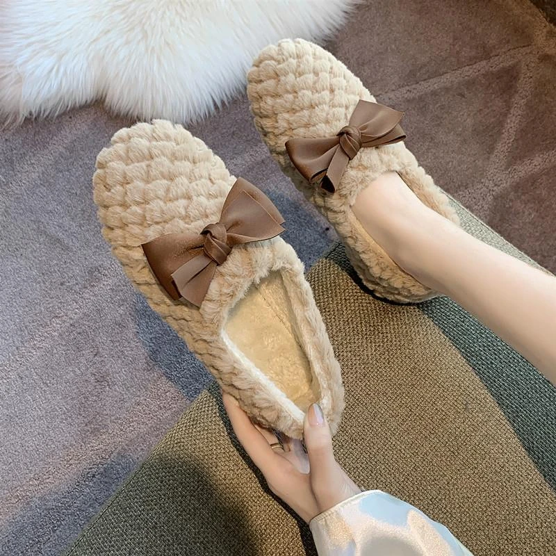 羊羔绒2025冬天豆豆鞋女加厚加绒棉鞋女鞋蝴蝶结秋冬季外穿秋鞋毛