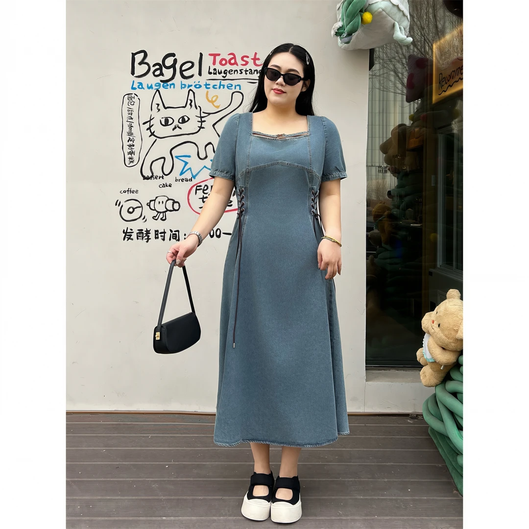 断码捡漏~桃桃奶贝 / 薄款法式设计师款牛仔连衣裙14326花契200斤