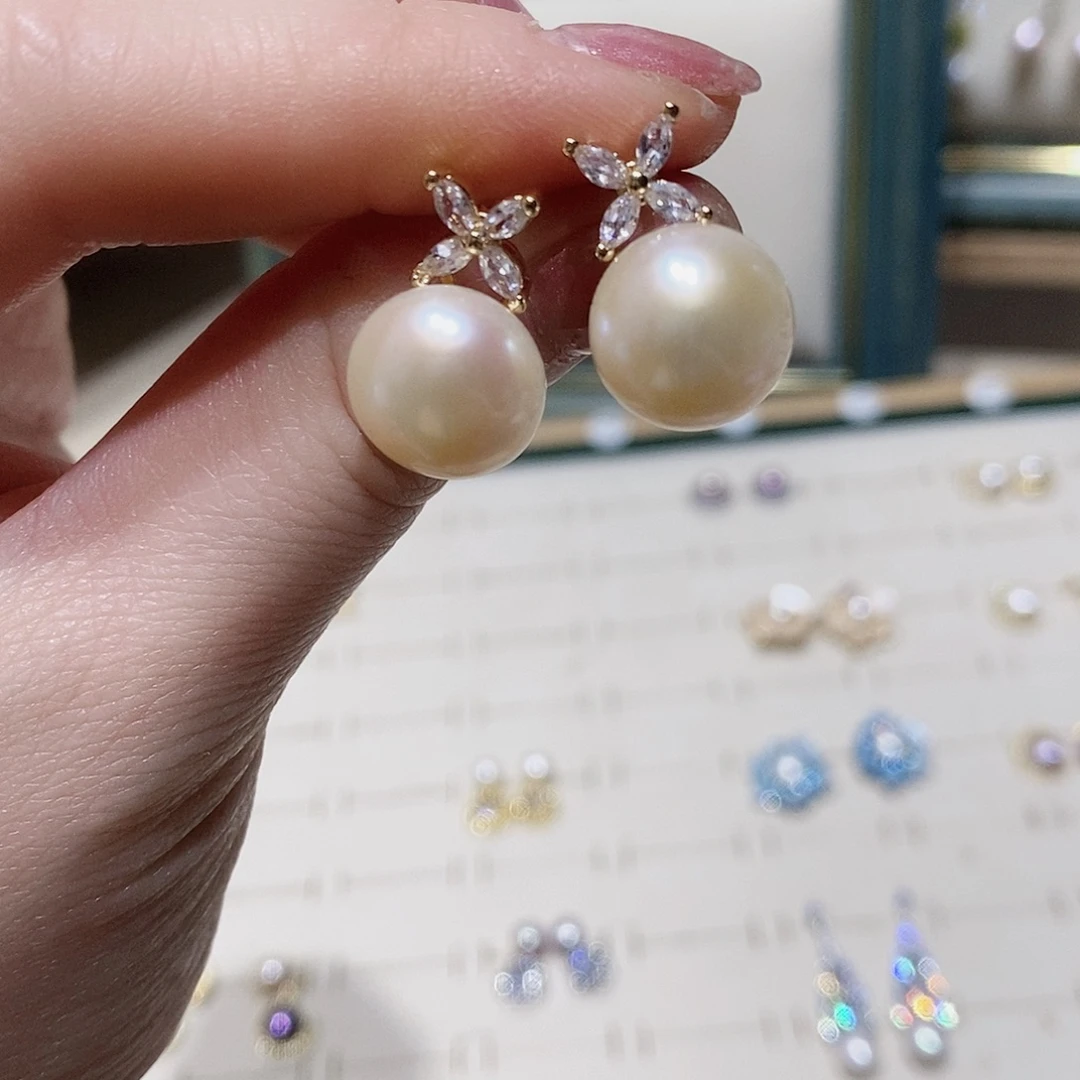 银S925镶嵌淡水珍珠耳饰