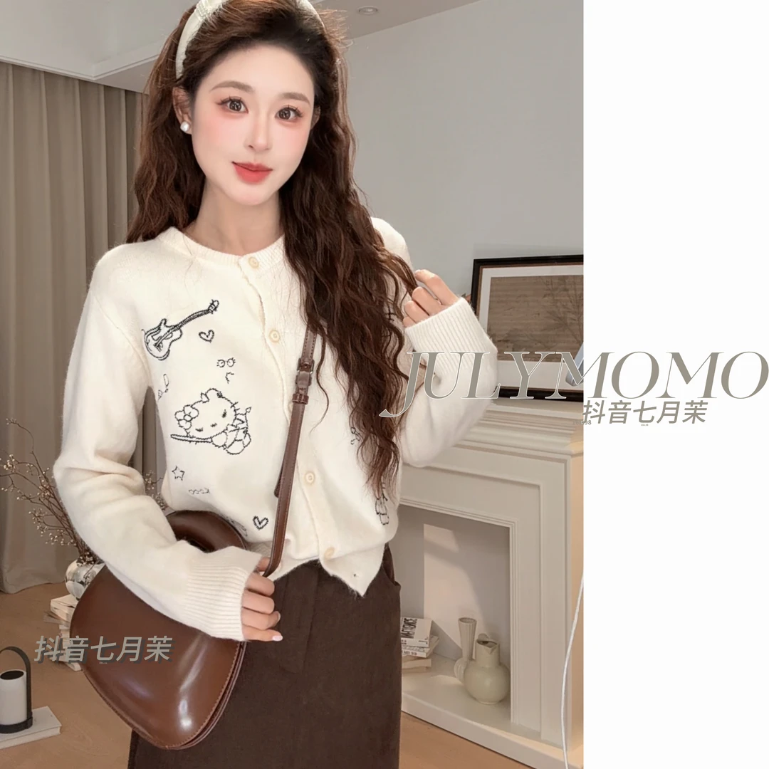 KT猫2025秋冬款上新韩版ins潮简约休闲卡通刺绣圆领针织毛衣女