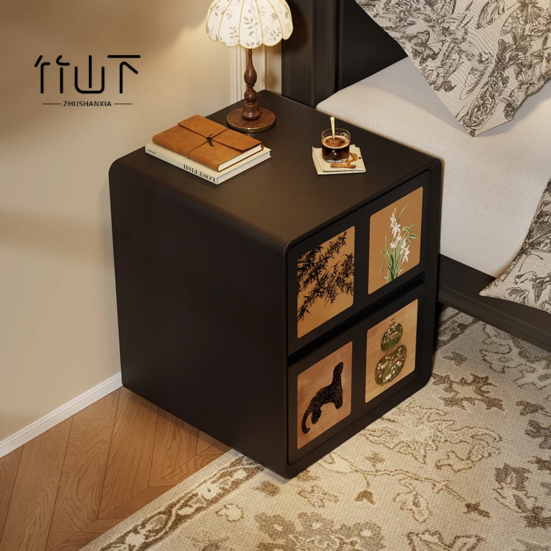 床头柜最新款2025高档床头收纳柜家用中古风文件柜沙发边柜侧边柜