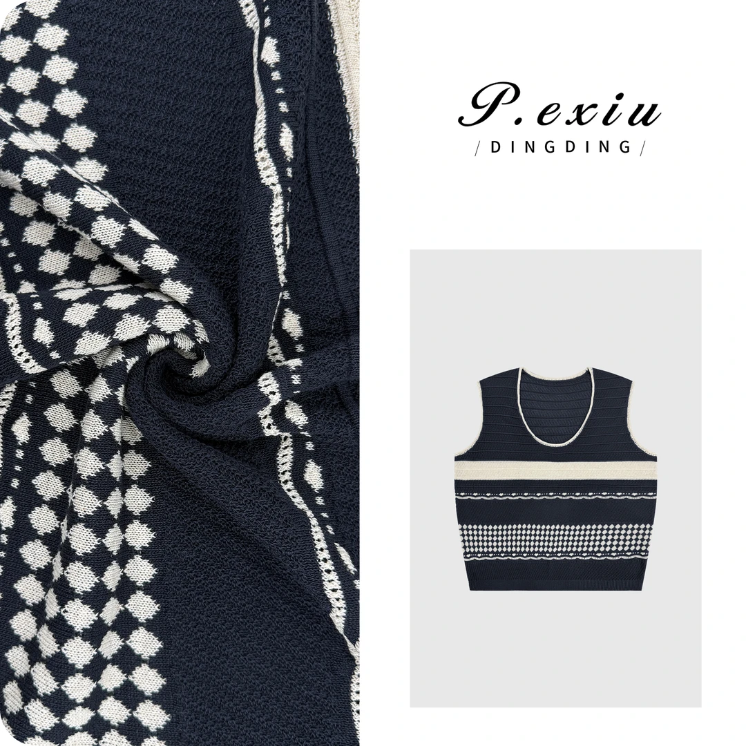 PanYiXiu/潘依绣【夏日航海】天丝亚麻条纹麻感勾花针织背心ZZ0909