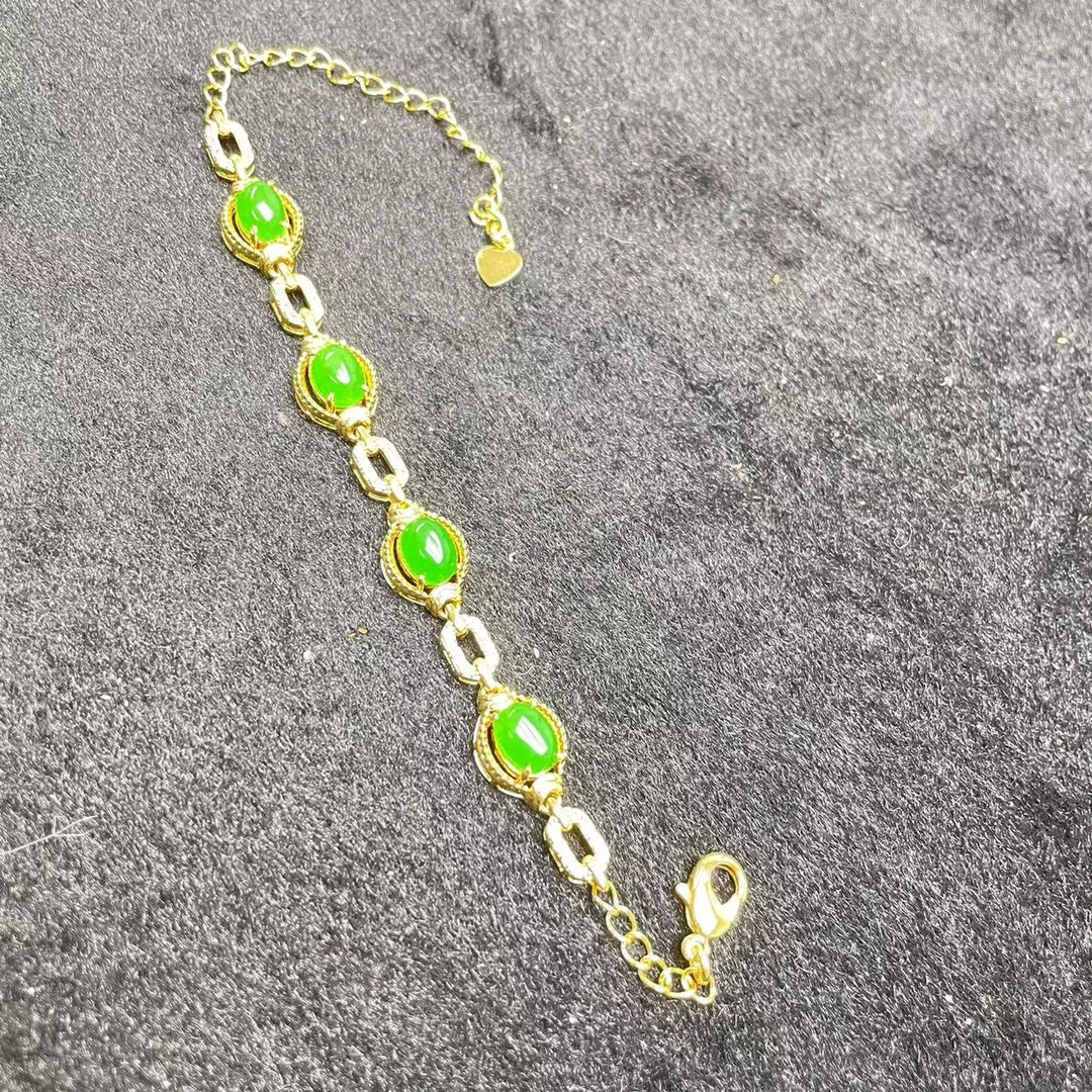 【大芃珠宝】翡翠14k蛋面手链LY420