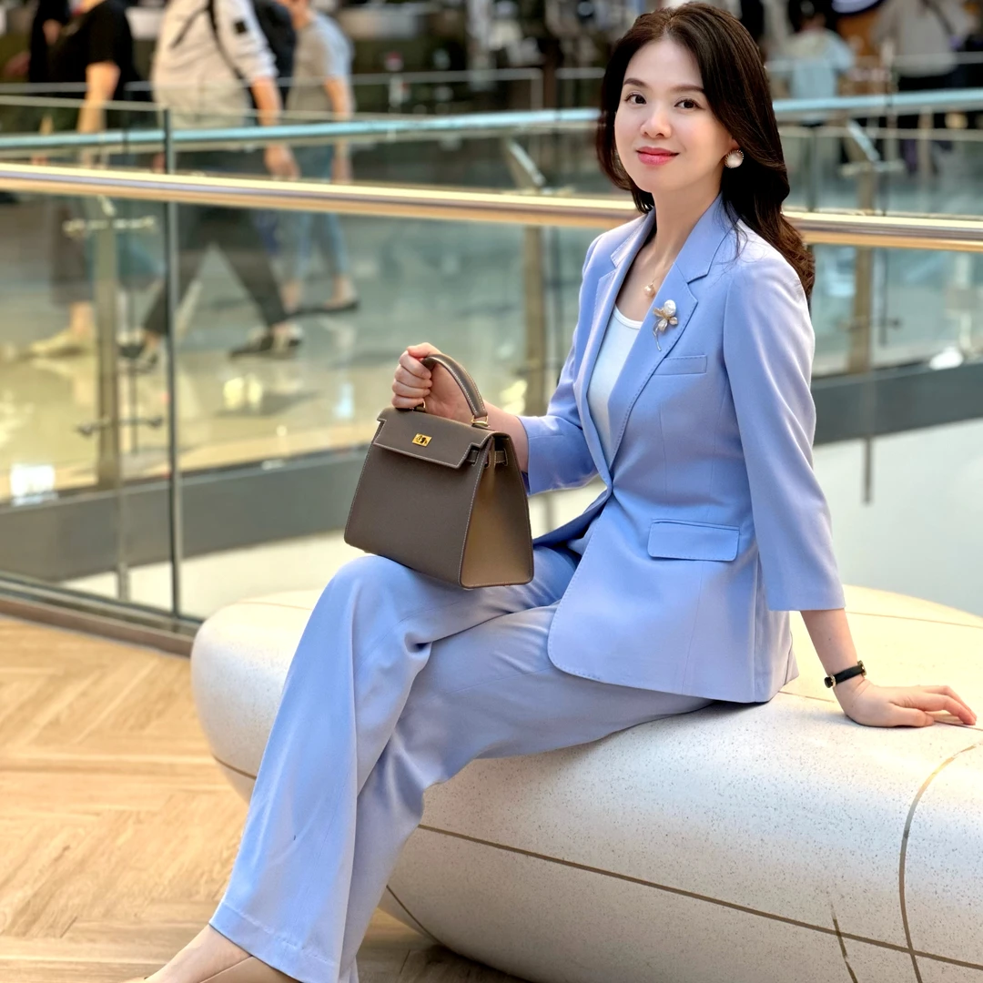 夏季新款时尚气质修身女士醋酸套装58123洋气轻奢上衣休闲蓝色