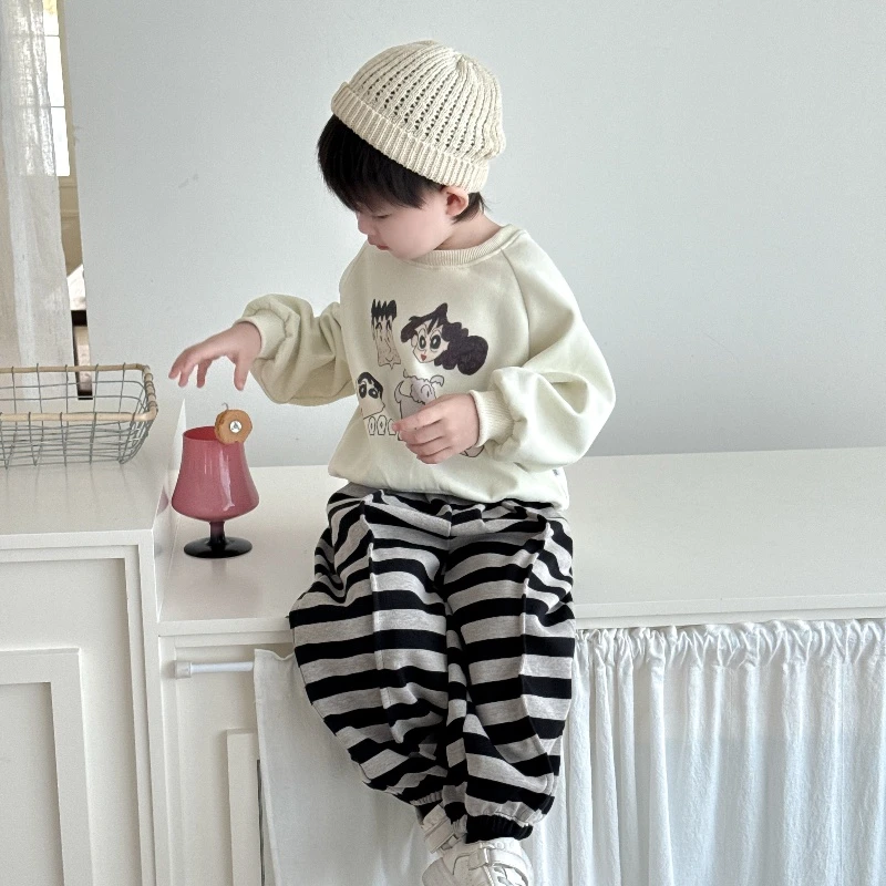 儿童春秋季长袖卡通卫衣套装男女童洋气宽松条纹休闲裤可爱上衣