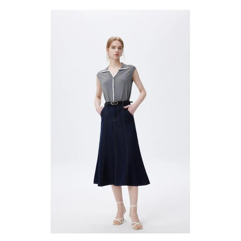 LYX3307牛仔中裙女薄款抗皱滑溜溜原牛不掉色步步生莲鱼尾裙