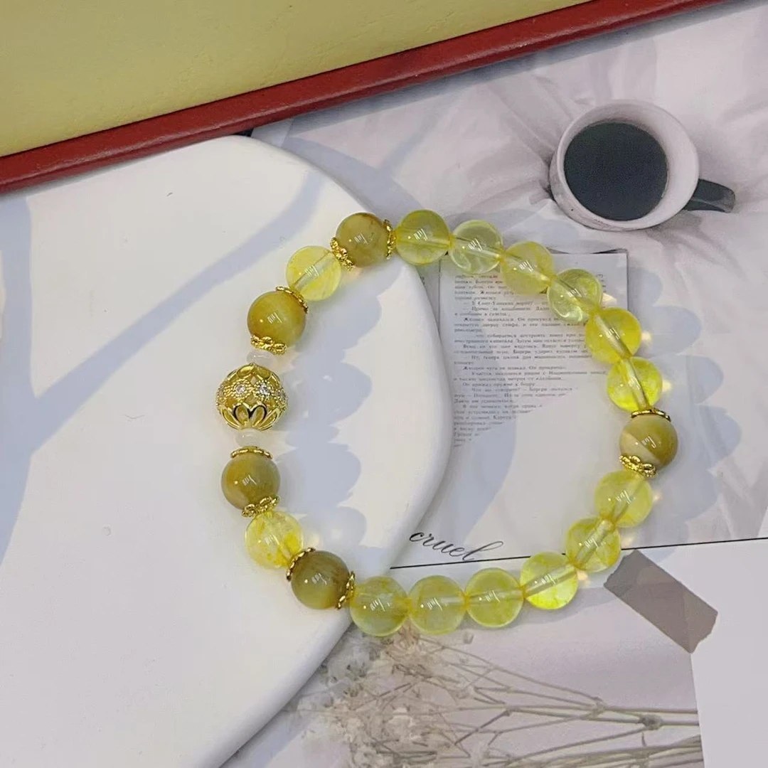 天然黄水晶原石手串黄水晶虎眼石女手链饰品